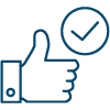 A blue outlined icon of people shaking hands for refrigerated vehicle hire deal and also shows that customer centred services